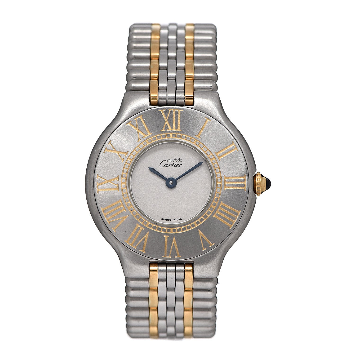 Cartier Stainless Steel 18K Yellow Gold 31mm Must De 21 Bullet Link Quartz Watch 1 of 7