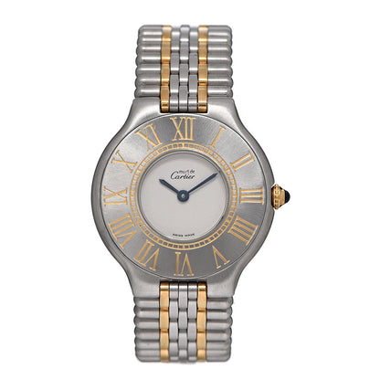 Cartier Stainless Steel 18K Yellow Gold 31mm Must De 21 Bullet Link Quartz Watch 1 of 7