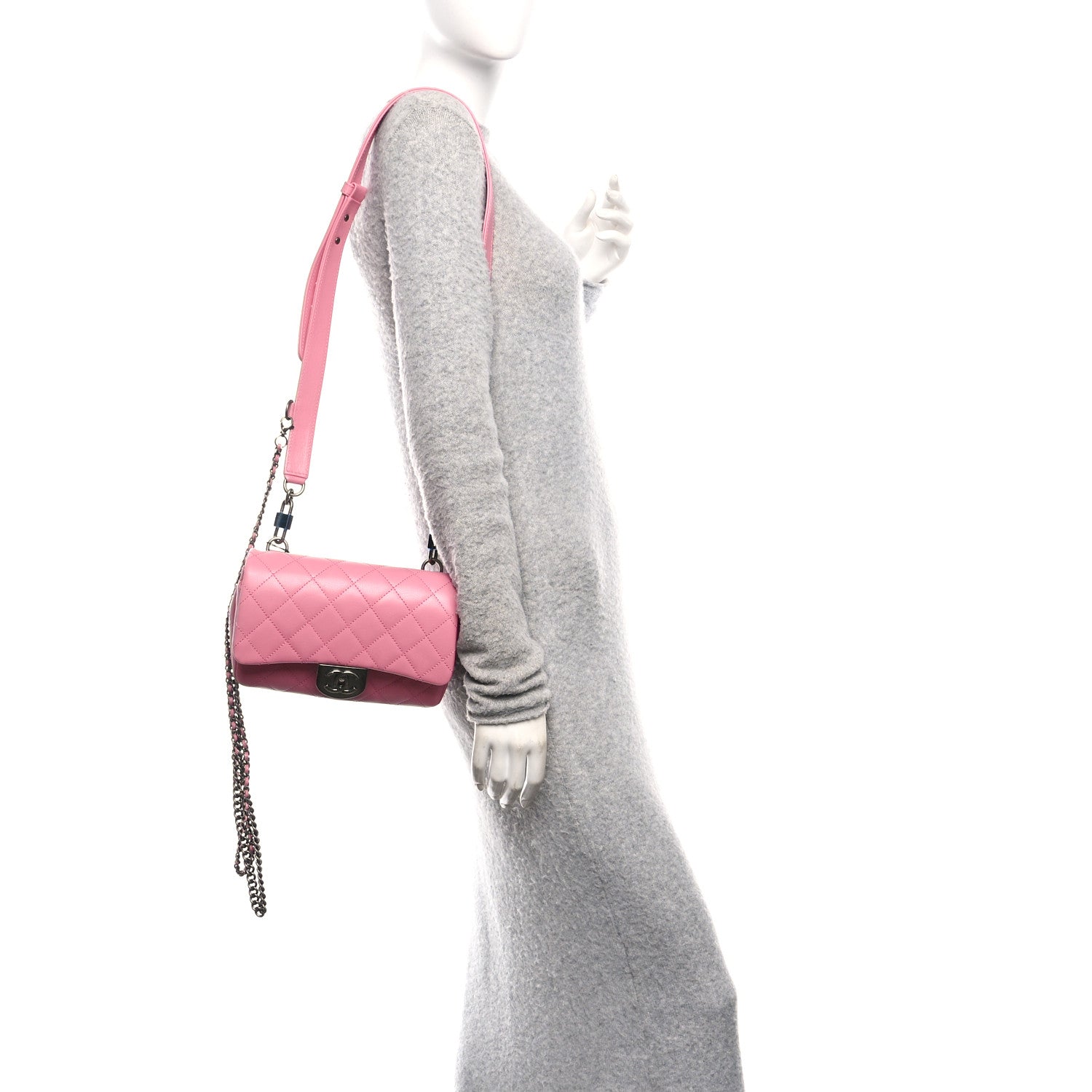 Chanel Shiny Goatskin Quilted Small Double Carry Waist Chain Flap Pink 2 of 10
