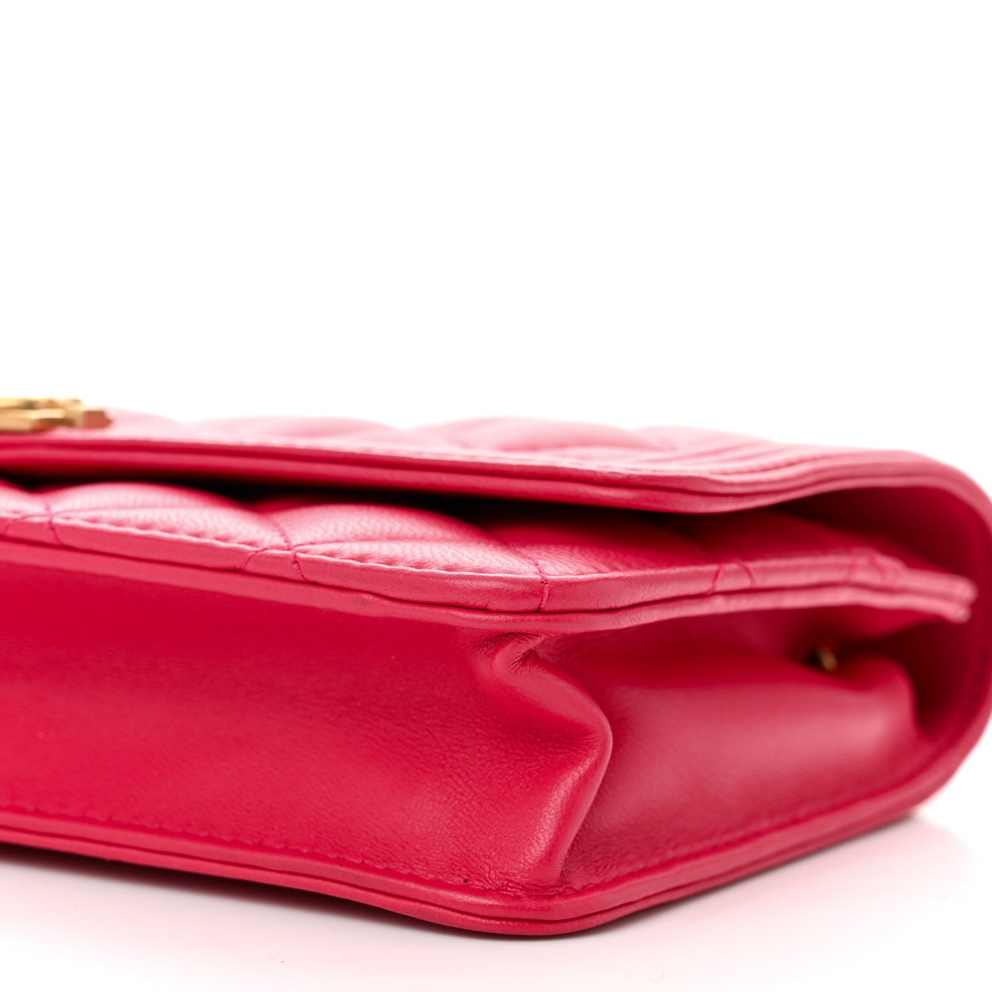 Lambskin Quilted Boy Wallet On Chain WOC Dark Fuchsia