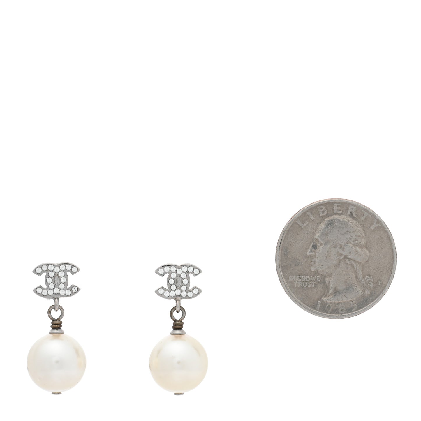 Crystal Pearl CC Drop Earrings Silver Pearly White