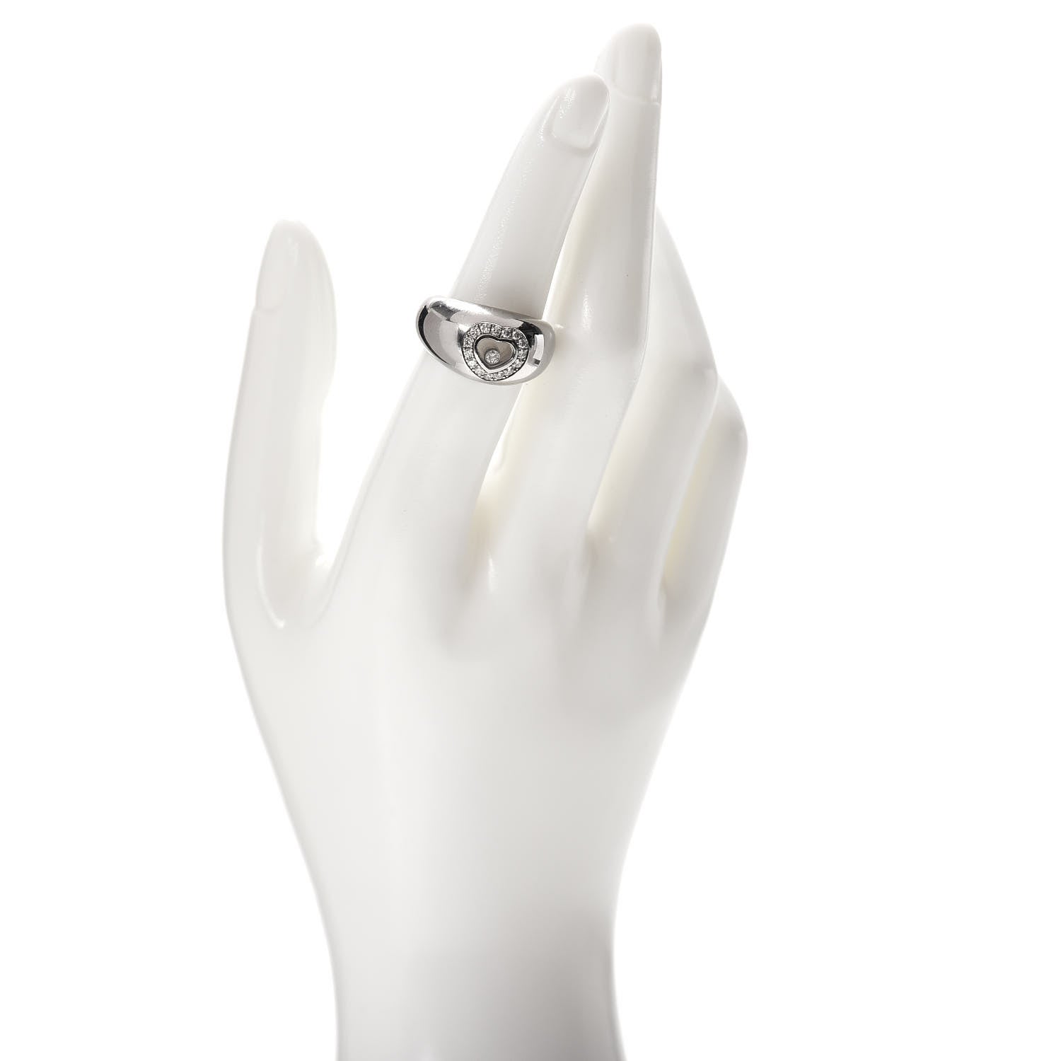 Chopard 18K White Gold Diamond Happy Heart Dome Ring 53 6.5 2 of 5