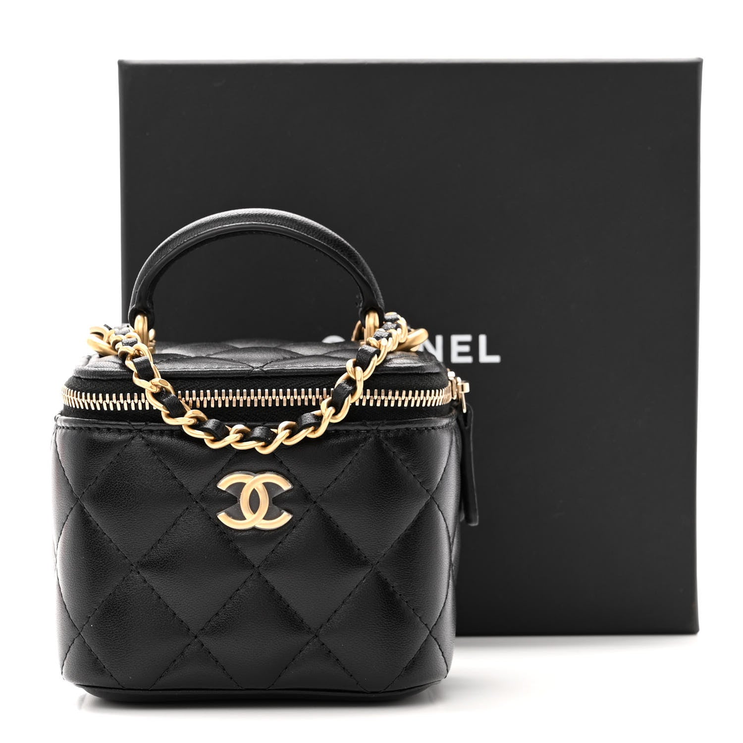 Chanel Lambskin Quilted Top Handle Mini Vanity Case With Chain Black 11 of 11