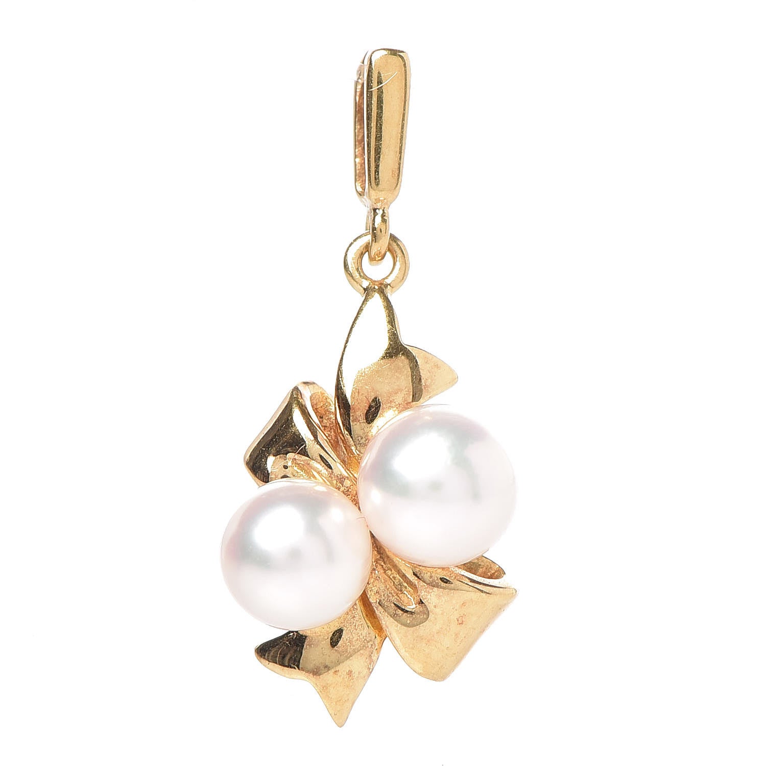 Mikimoto 18K Yellow Gold Akoya Pearl Bow Pendant 1 of 3