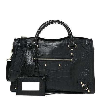 Balenciaga Calfskin Crocodile Embossed Classic Hardware City Black 1 of 14