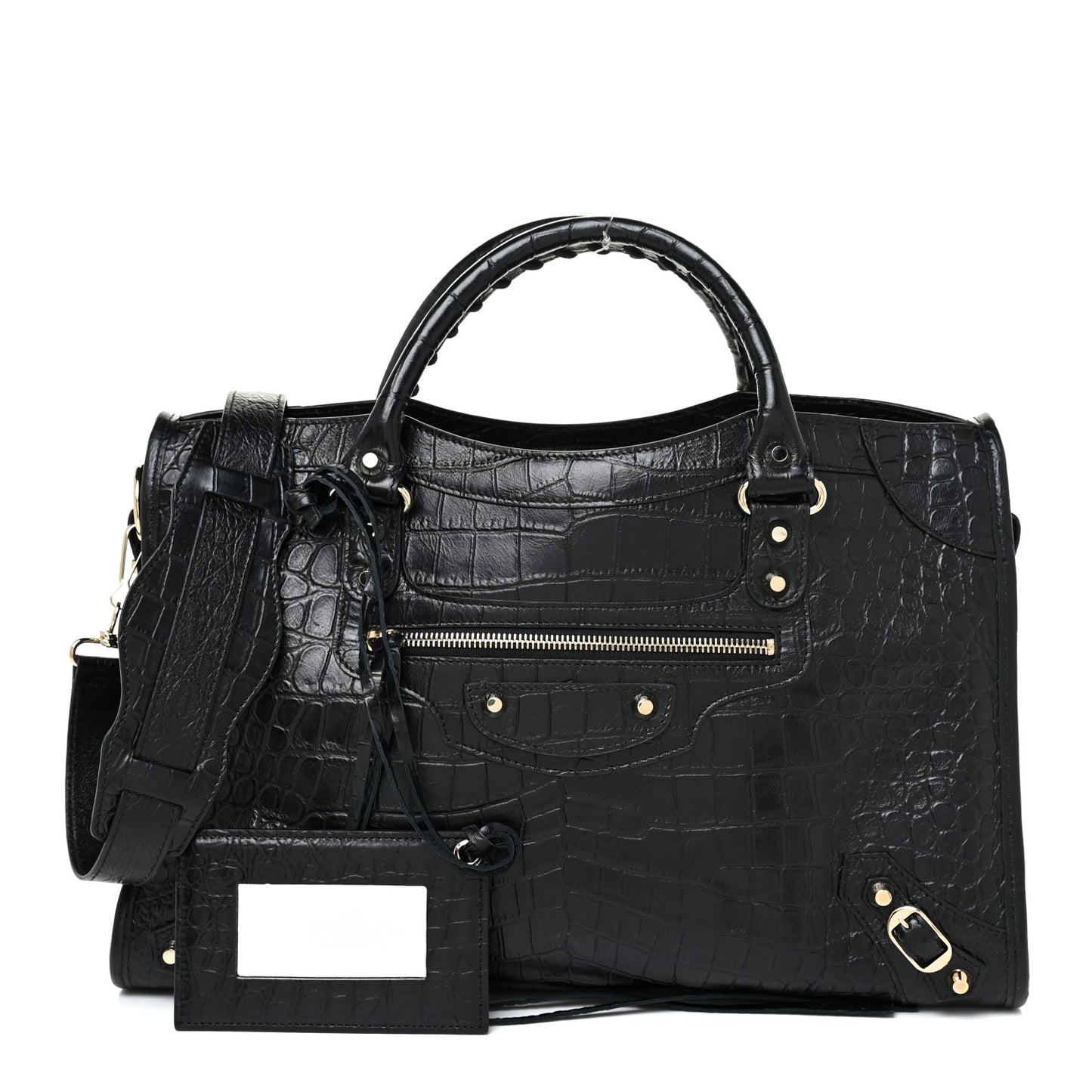 Calfskin Crocodile Embossed Classic Hardware City Black