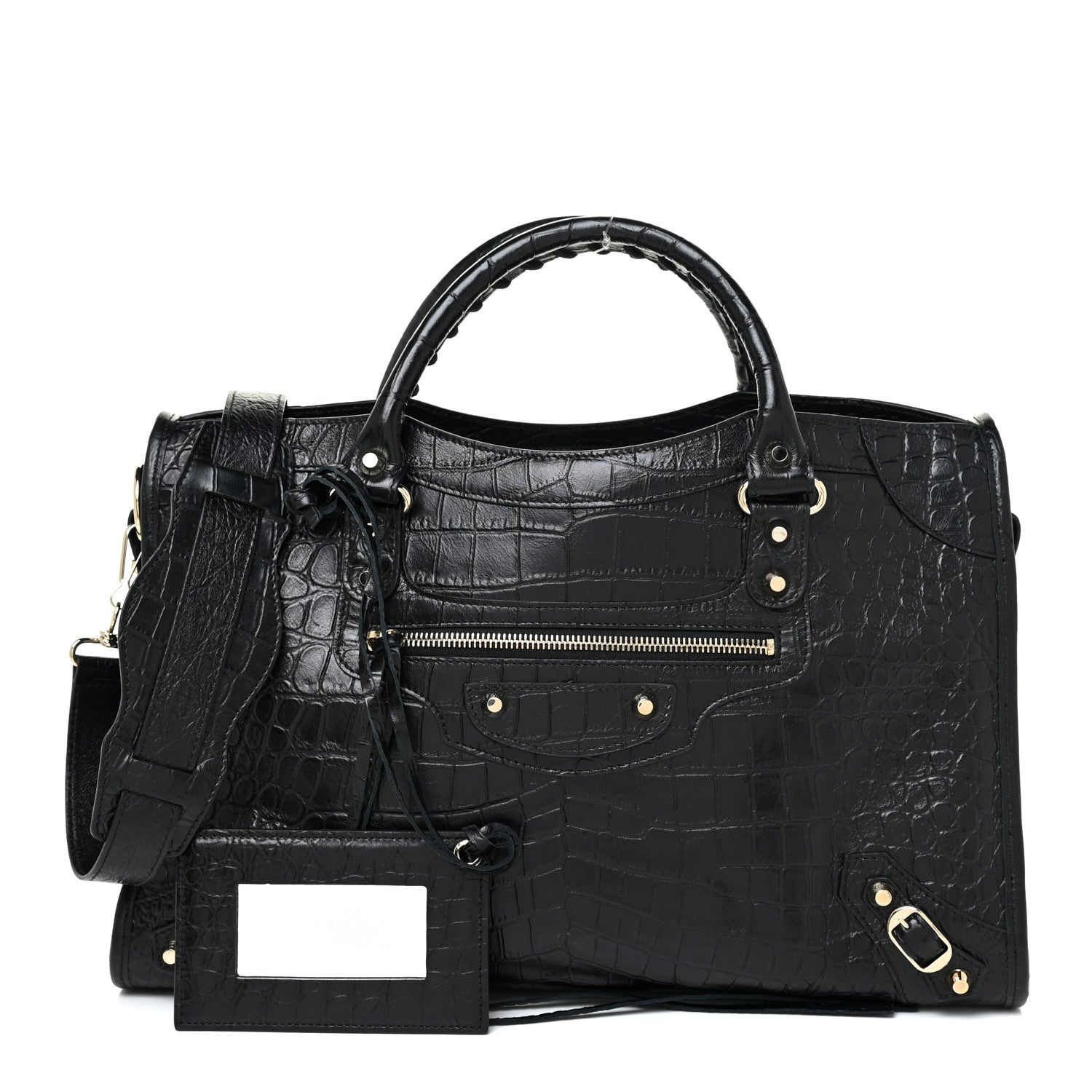 Balenciaga Calfskin Crocodile Embossed Classic Hardware City Black 2 of 24
