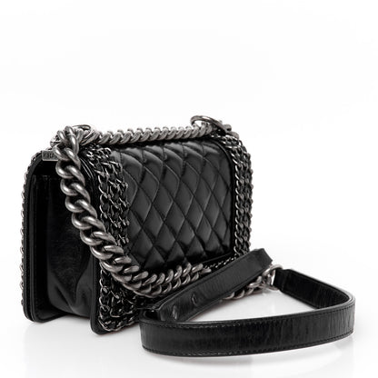 Chanel Glazed Calfskin Quilted Small Boy Chained Flap Black 3 of 10