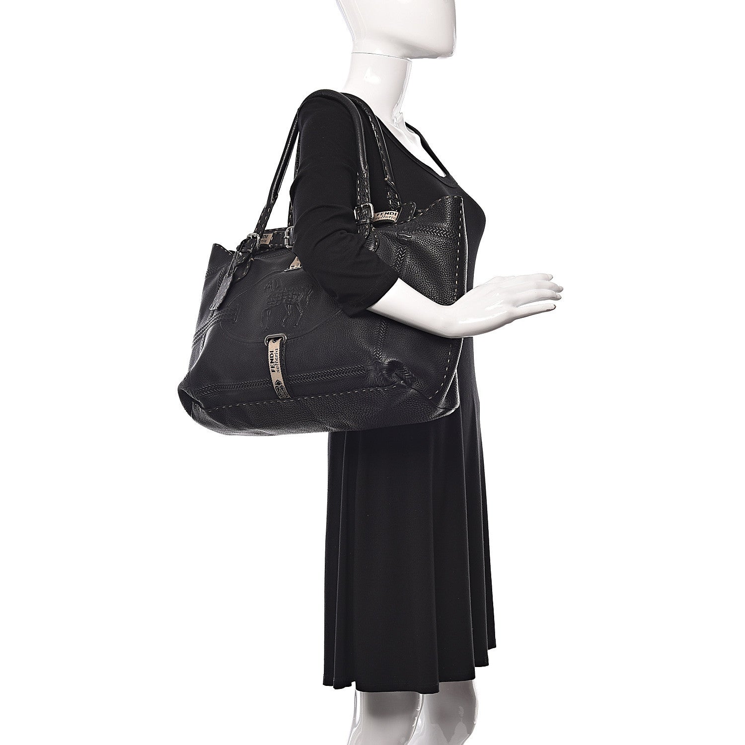 Fendi Calfskin Romano Selleria Large Villa Borghese Tote Black 2 of 10