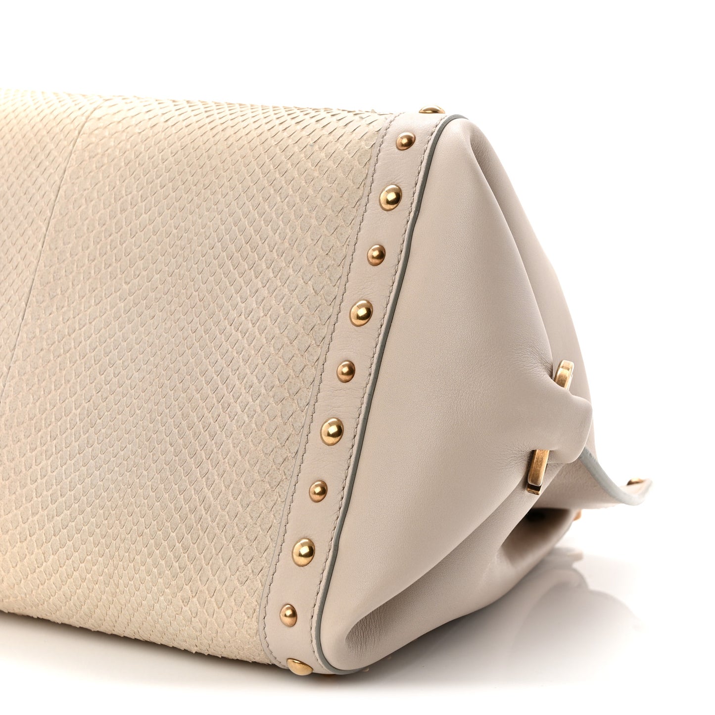 Snakeskin Studded Medium Sofia Satchel Beige White