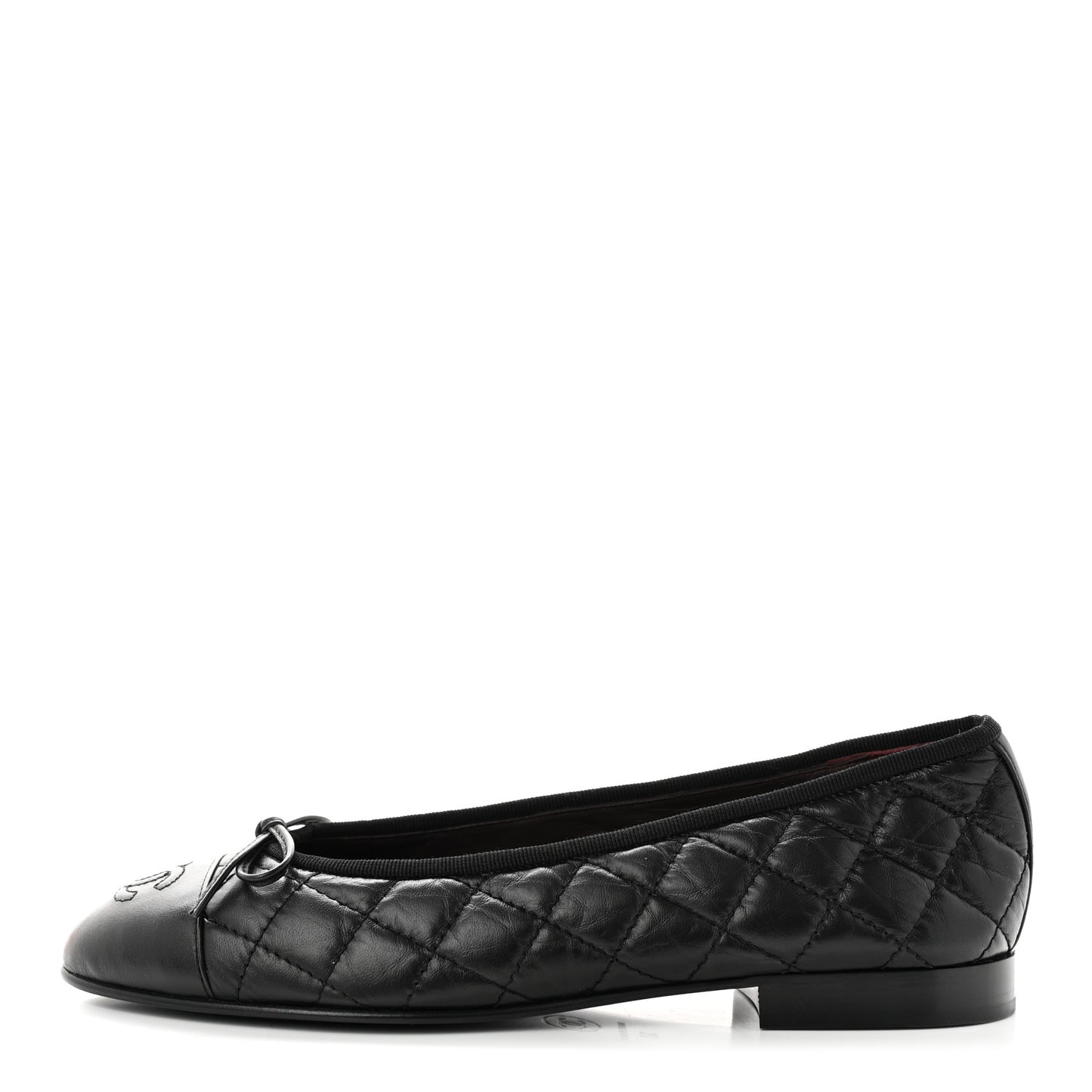 Aged Calfskin Quilted CC Cap Toe Ballerina Flats 37 Black