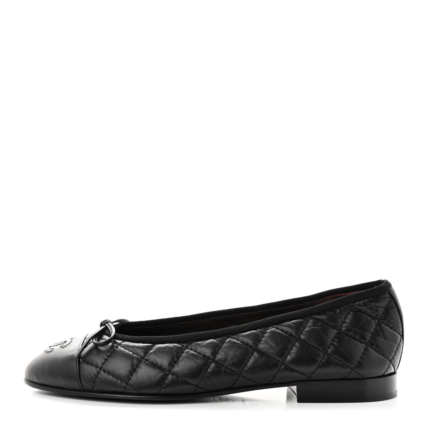 Chanel Aged Calfskin Quilted CC Cap Toe Ballerina Flats 37 Black 1 of 8