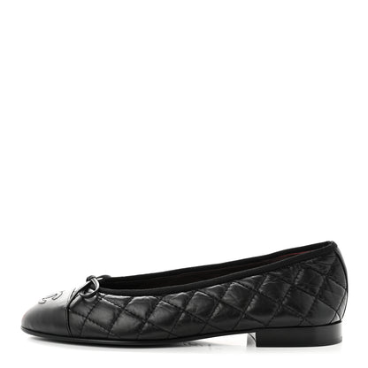 Chanel Aged Calfskin Quilted CC Cap Toe Ballerina Flats 37 Black 1 of 8