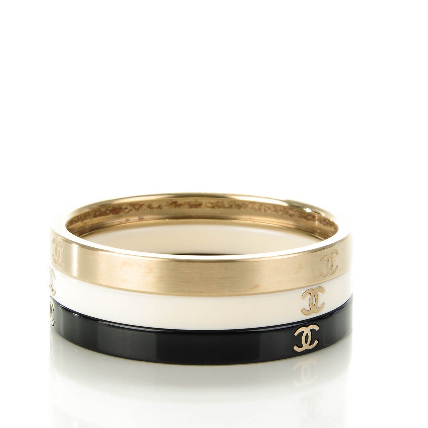 Resin Metal CC Bangle Set of 3 Black White Gold