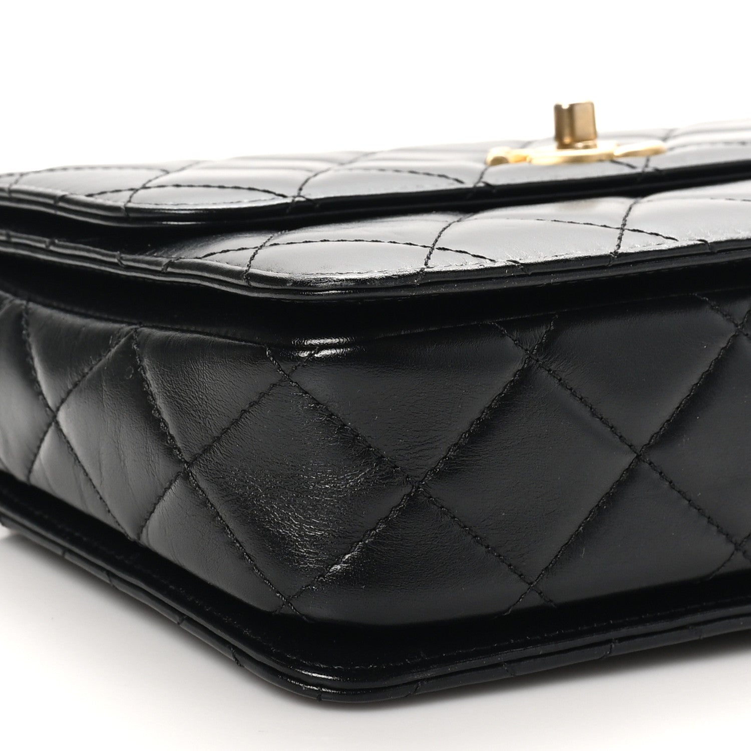 Chanel Shiny Calfskin Quilted Small Metal Chain Top Handle Flap Black 9 of 10