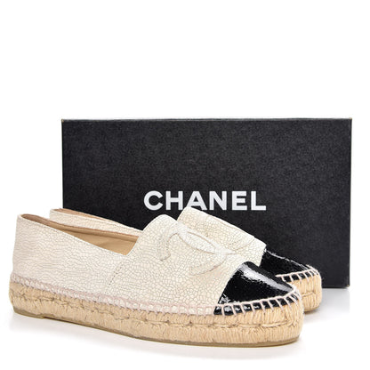 Chanel Crackled Calfskin Espadrilles 38 Beige Black 12 of 12