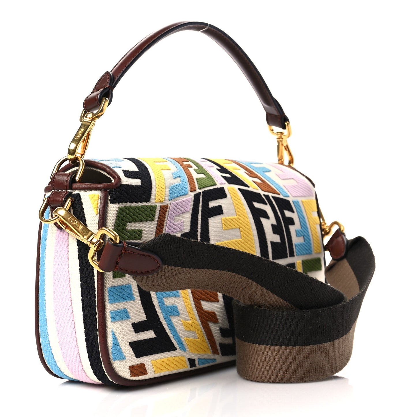 X SARA COLEMAN Canvas Vitello King Seta FF Fish Eye Embroidered Baguette Grezzo Multicolor Ghianda