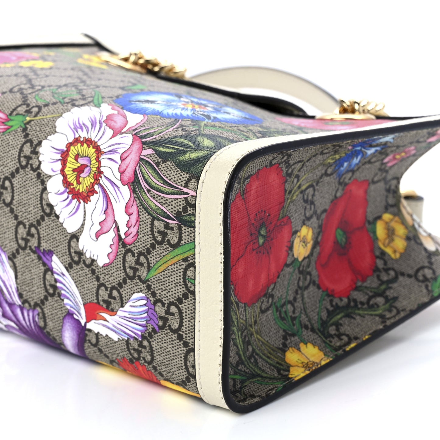 GG Supreme Monogram Flora Textured Calfskin Small Padlock Tote Beige Ebony Multicolor Mystic White