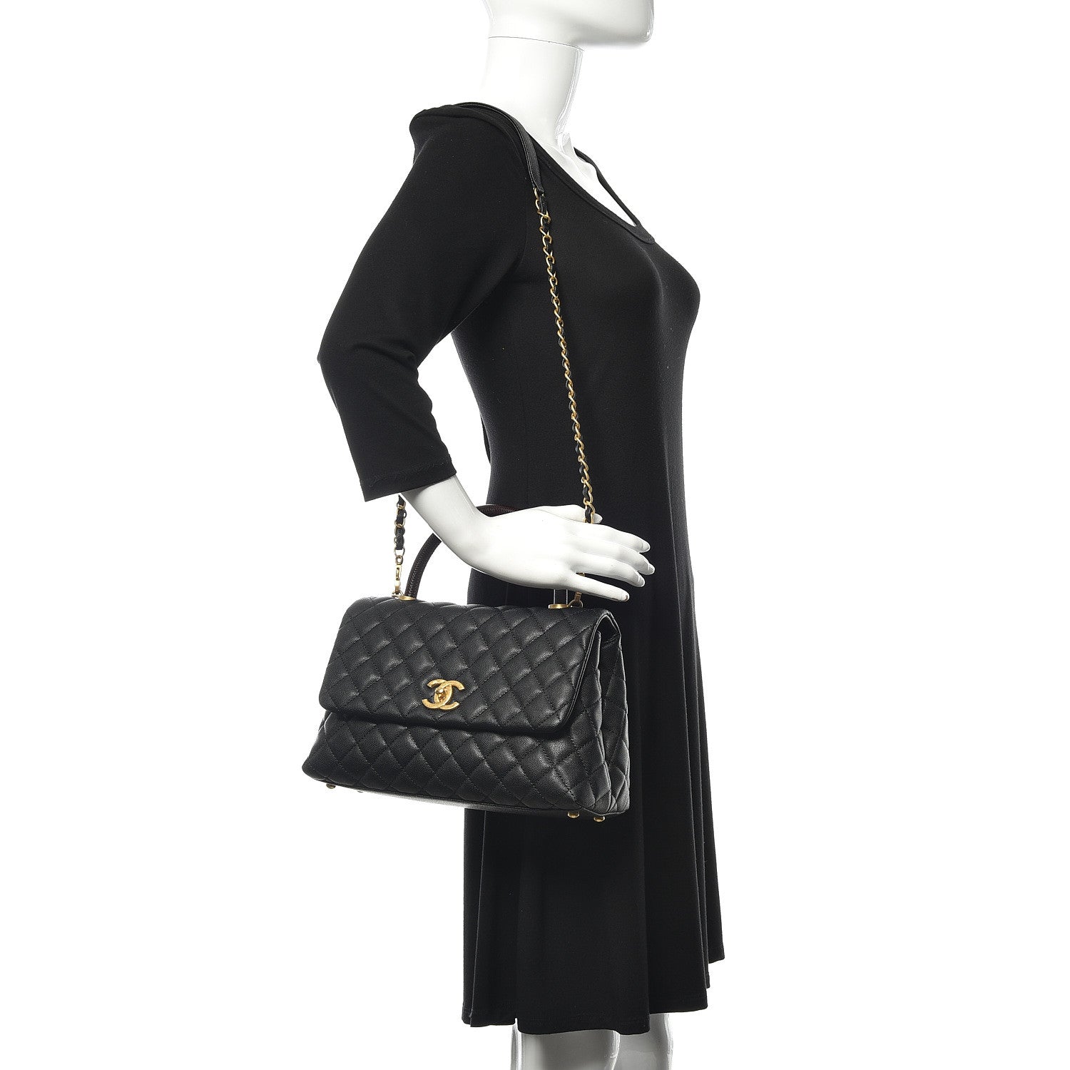 Chanel Caviar Lizard Embossed Quilted Small Coco Handle Flap Black 2 of 11