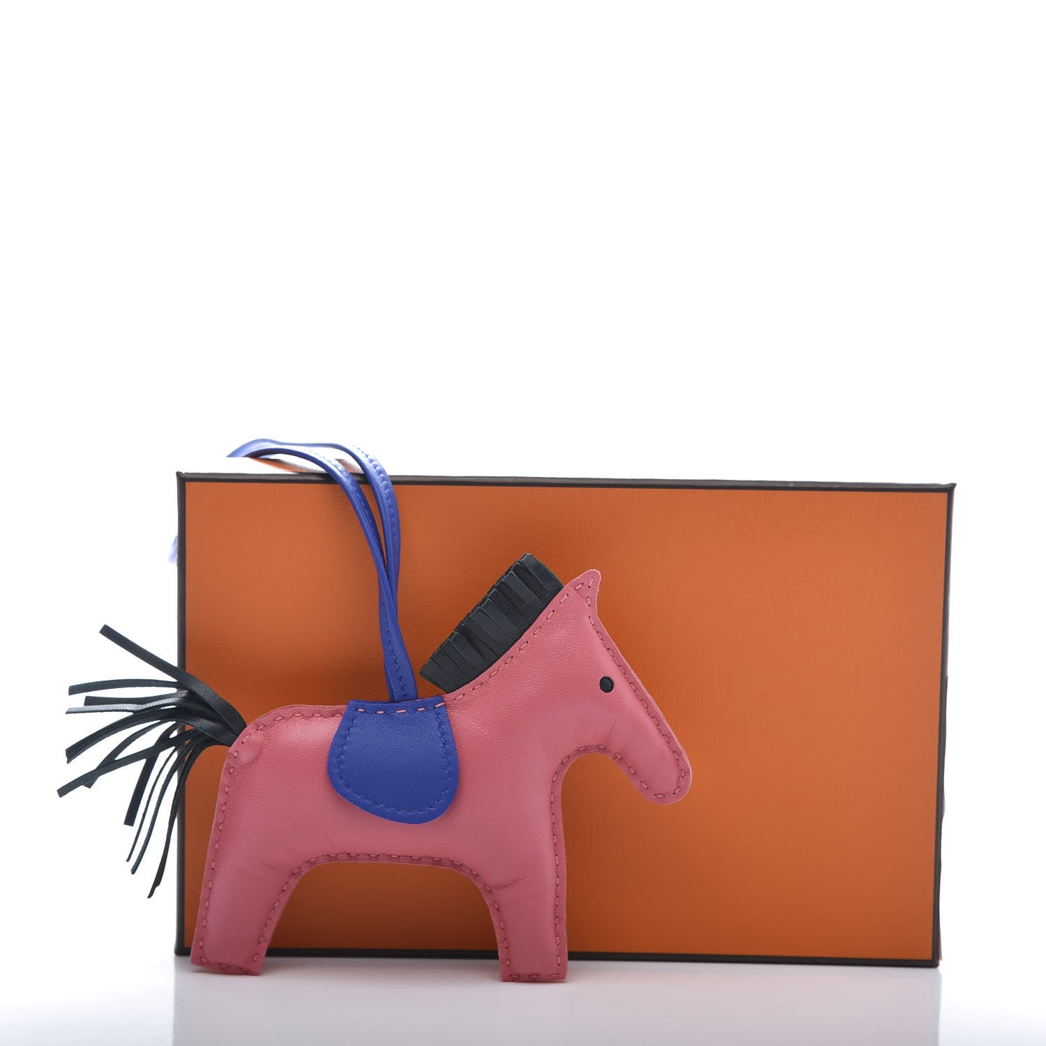 Hermes Milo Lambskin Grigri Rodeo Bag Charm MM Rose Azalee Bleu Electrique Vert Cypress 5 of 5