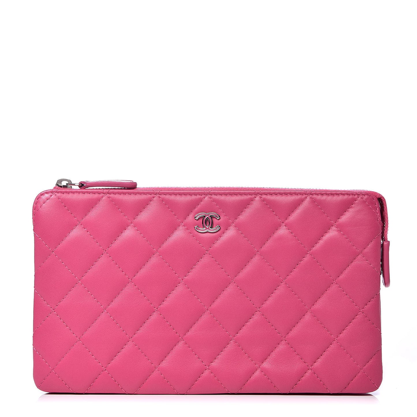 Lambskin Quilted Large Zipped Clutch Pink