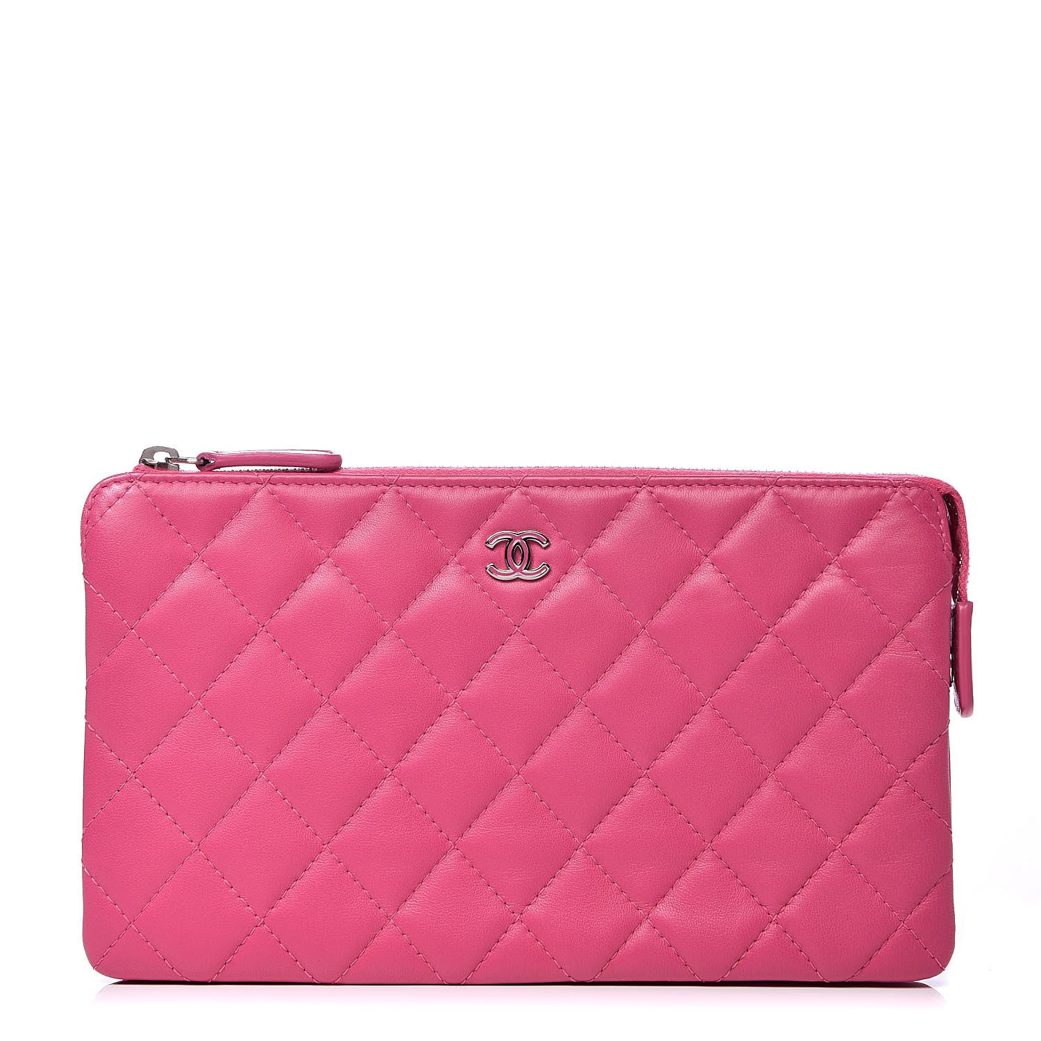 Chanel Lambskin Quilted Large Zipped Clutch Pink 1 of 9