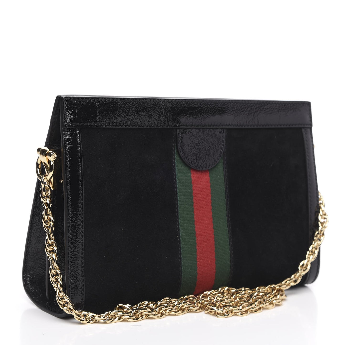Suede Patent GG Web Small Ophidia Chain Shoulder Bag Black