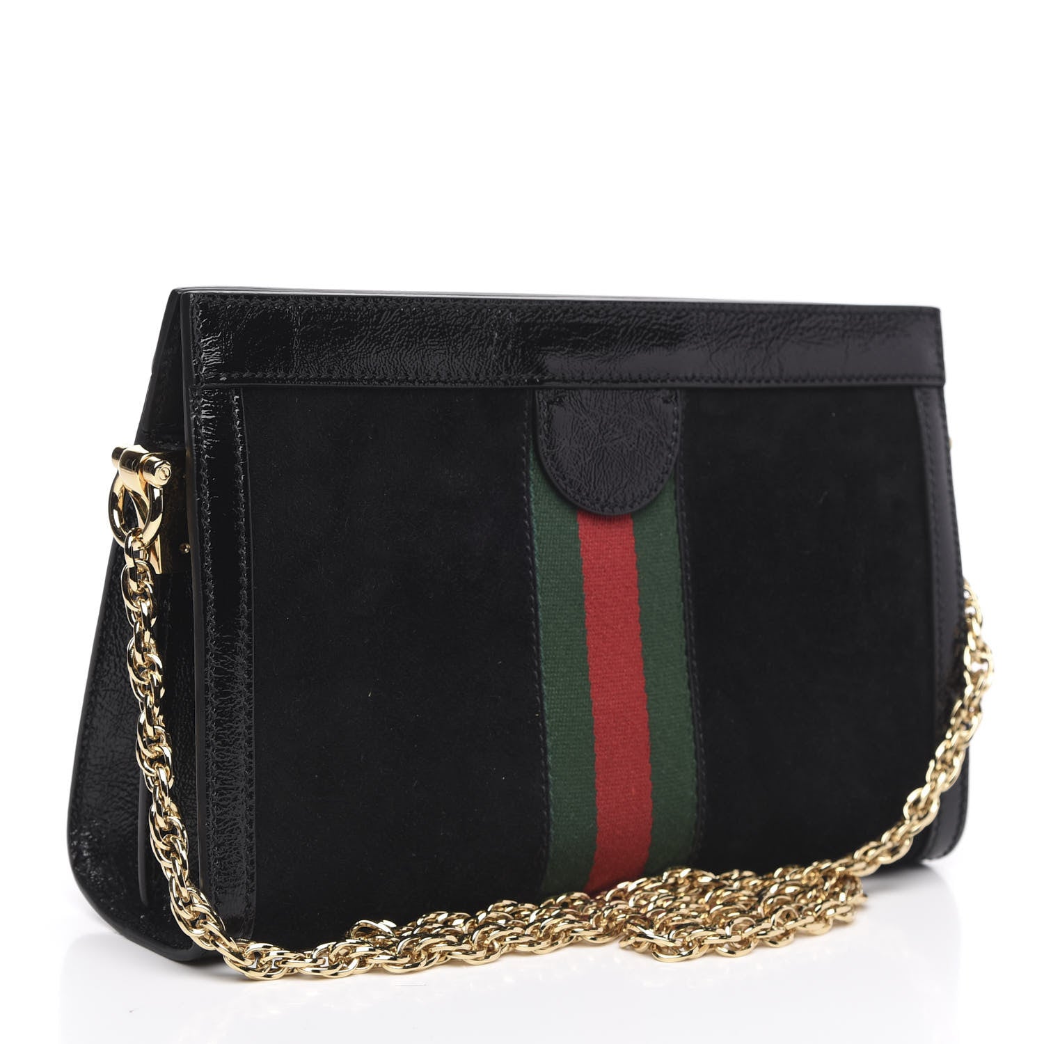 Gucci Suede Patent GG Web Small Ophidia Chain Shoulder Bag Black 3 of 9