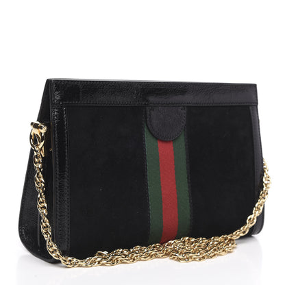 Gucci Suede Patent GG Web Small Ophidia Chain Shoulder Bag Black 3 of 9