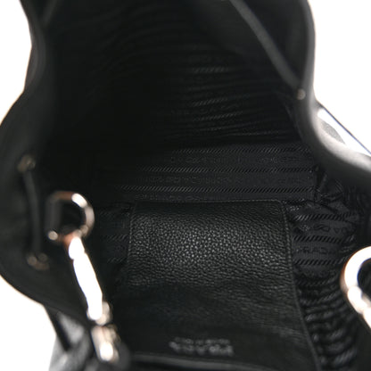 Prada Vitello Daino Soft Drawstring Bucket Bag Black 5 of 9