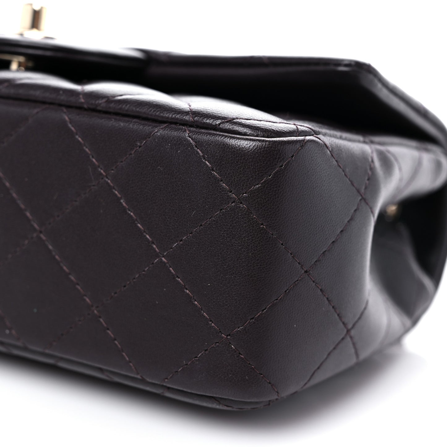 Lambskin Quilted Mini Rectangular Flap Dark Brown