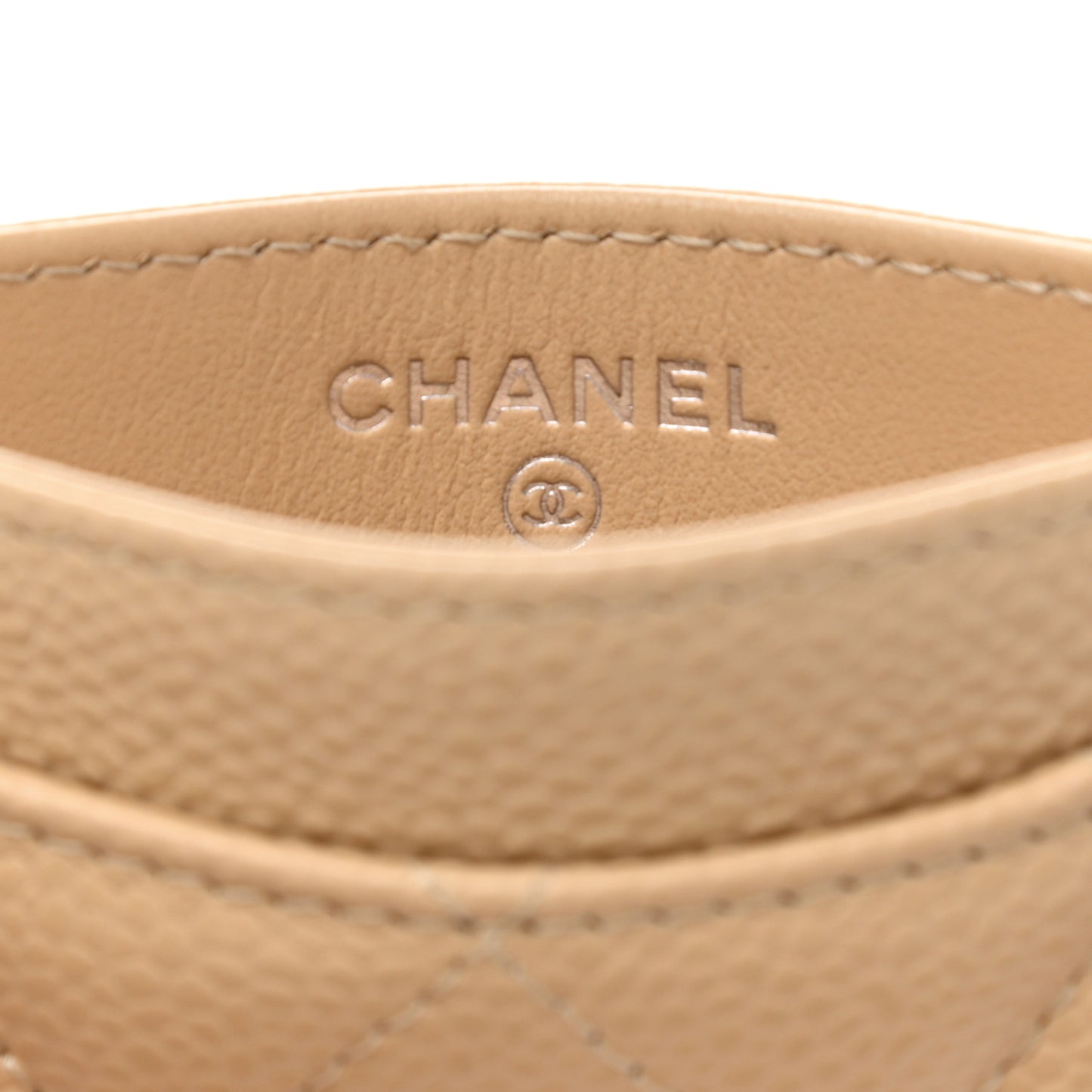 Caviar Quilted Card Holder Beige