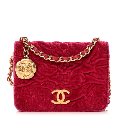 Chanel Velvet Quilted Camellia Velvet Flap Coin Purse With Chain Fuchsia 1 of 14