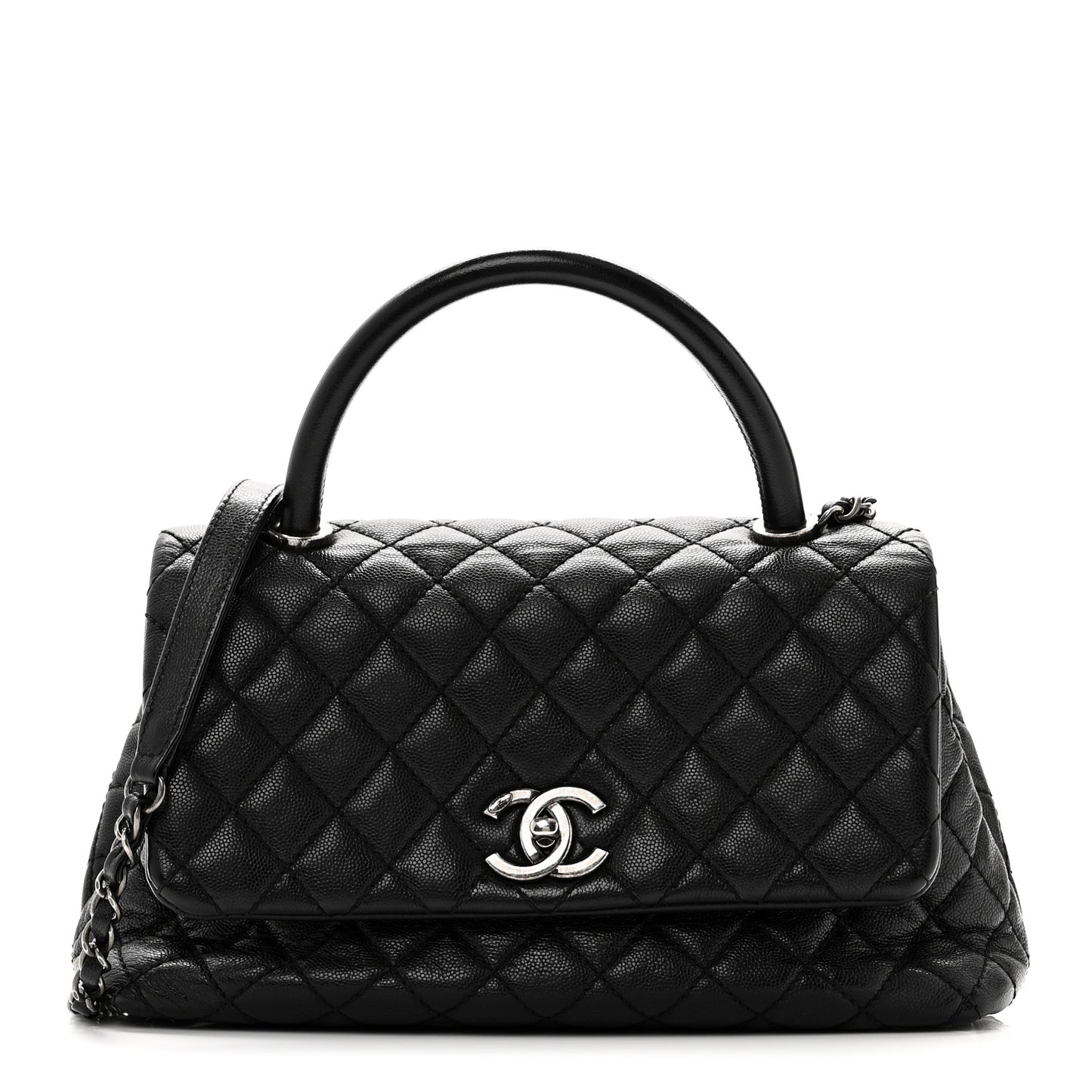 Caviar Quilted Small Coco Handle Flap Black