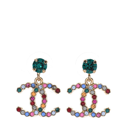 Chanel Crystal CC Drop Earrings Gold Multicolor 1 of 4