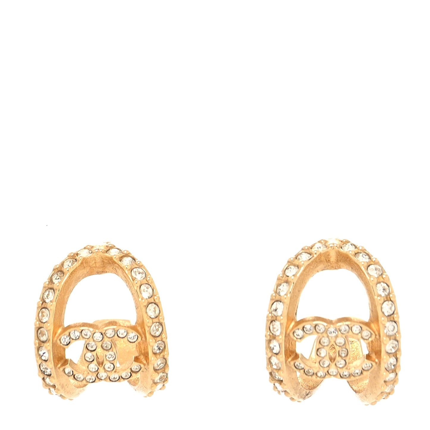 Crystal Strass CC Double Hoop Earrings Gold