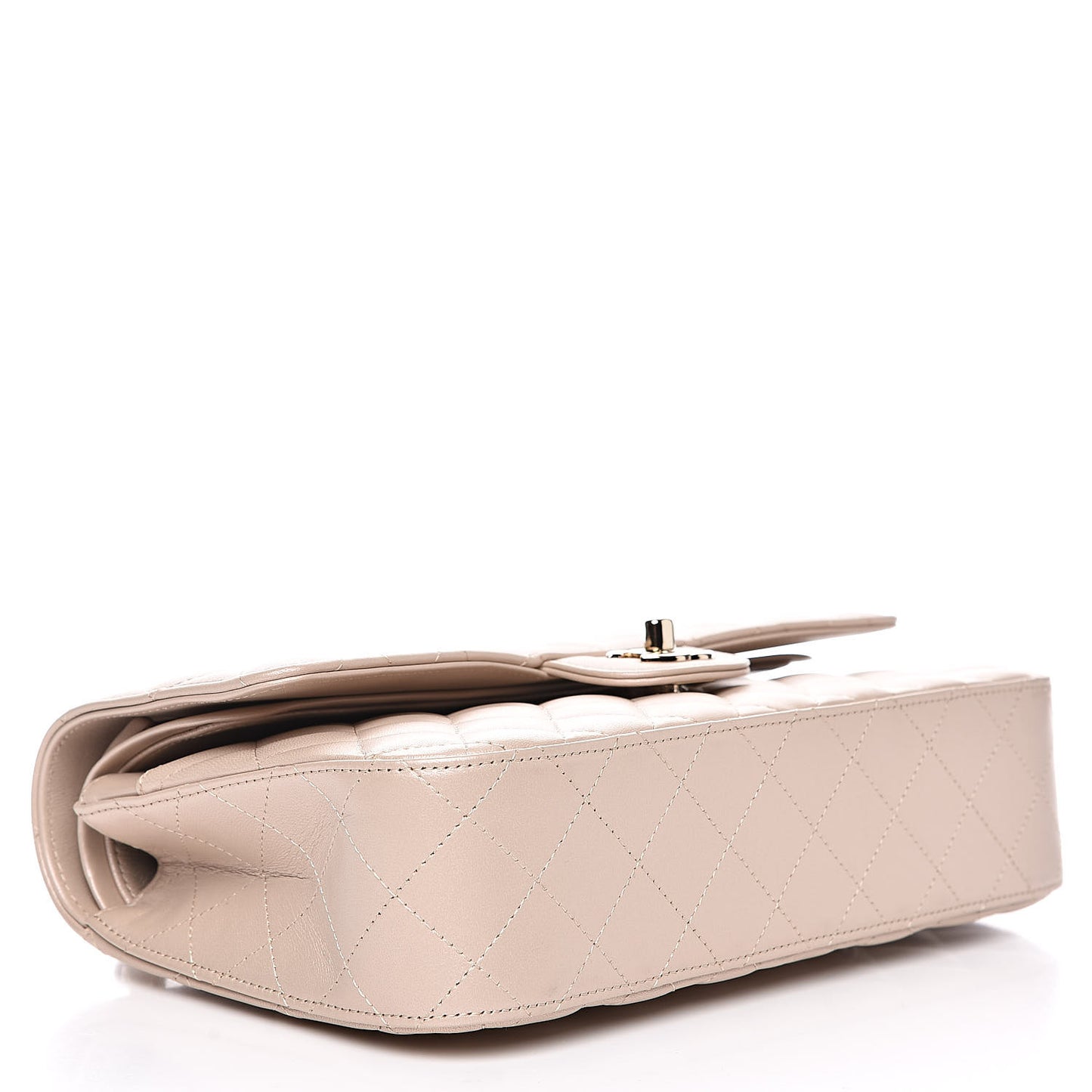Iridescent Lambskin Quilted Medium Double Flap Light Beige