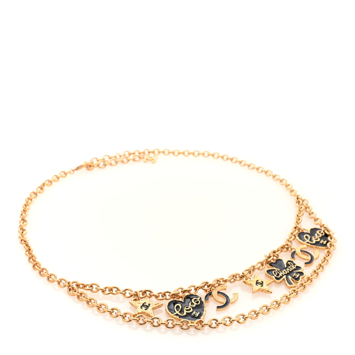 Enamel Coco Heart CC Star Chain Belt 80 Gold Black