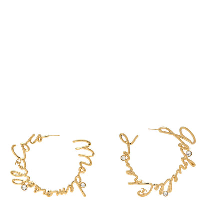 Chanel Crystal CC Script Hoop Earrings Gold 1 of 4