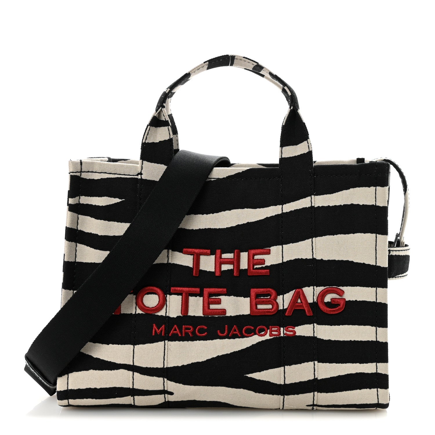 Marc Jacobs Cotton Canvas Zebra Tiger Print Medium The Traveler Tote Bag Black White 1 of 10
