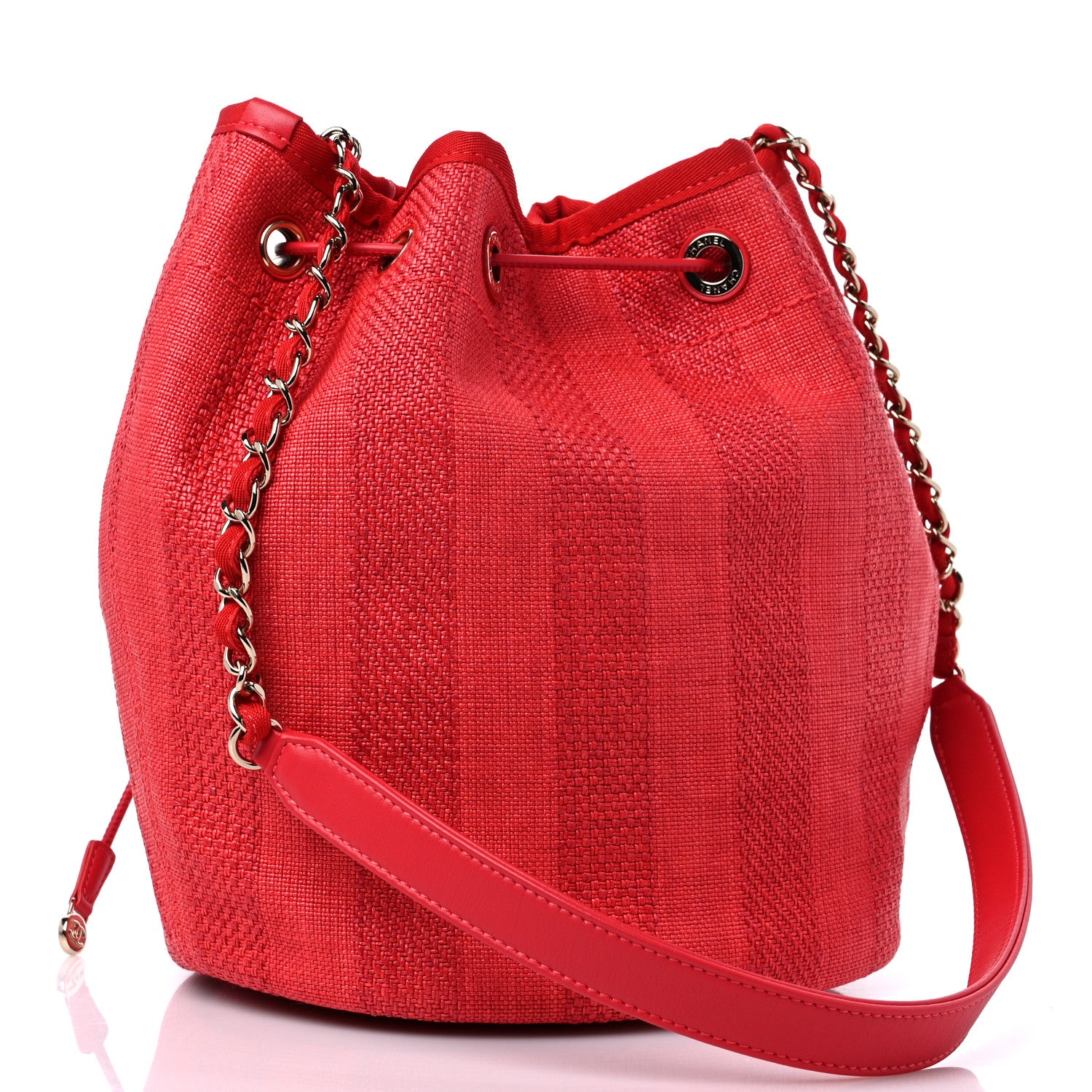 Chanel Mixed Fibers Striped Deauville Drawstring Bag Red 3 of 9