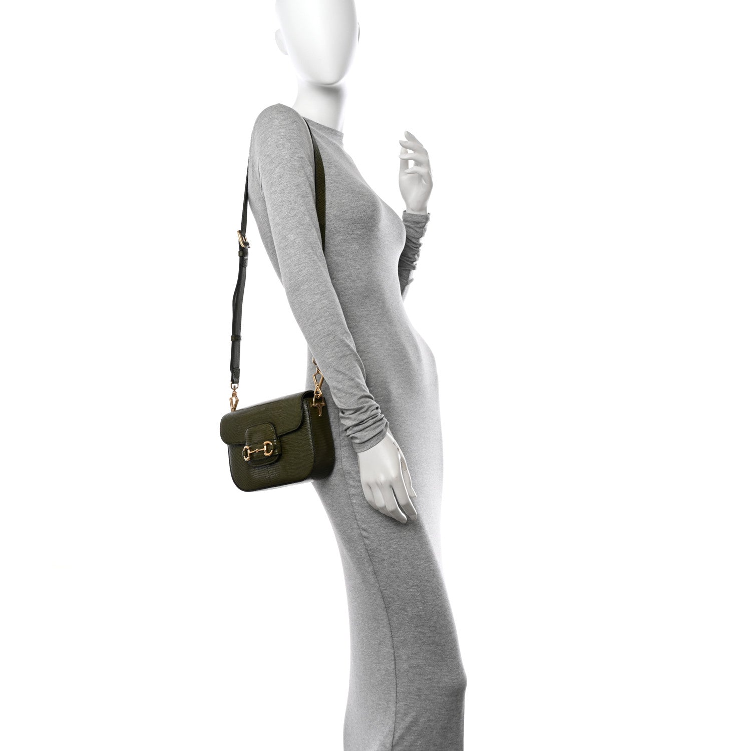 Gucci Lizard Web Mini Horsebit 1955 Shoulder Bag Green 2 of 11