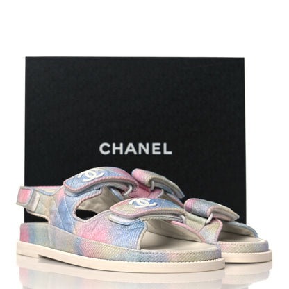 Chanel Printed Fabric Quilted Dad Sandals 39 Green Pink Blue 8 of 8