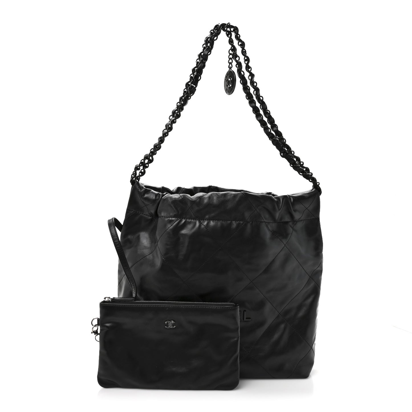 Shiny Calfskin Quilted Small Chanel 22 So Black