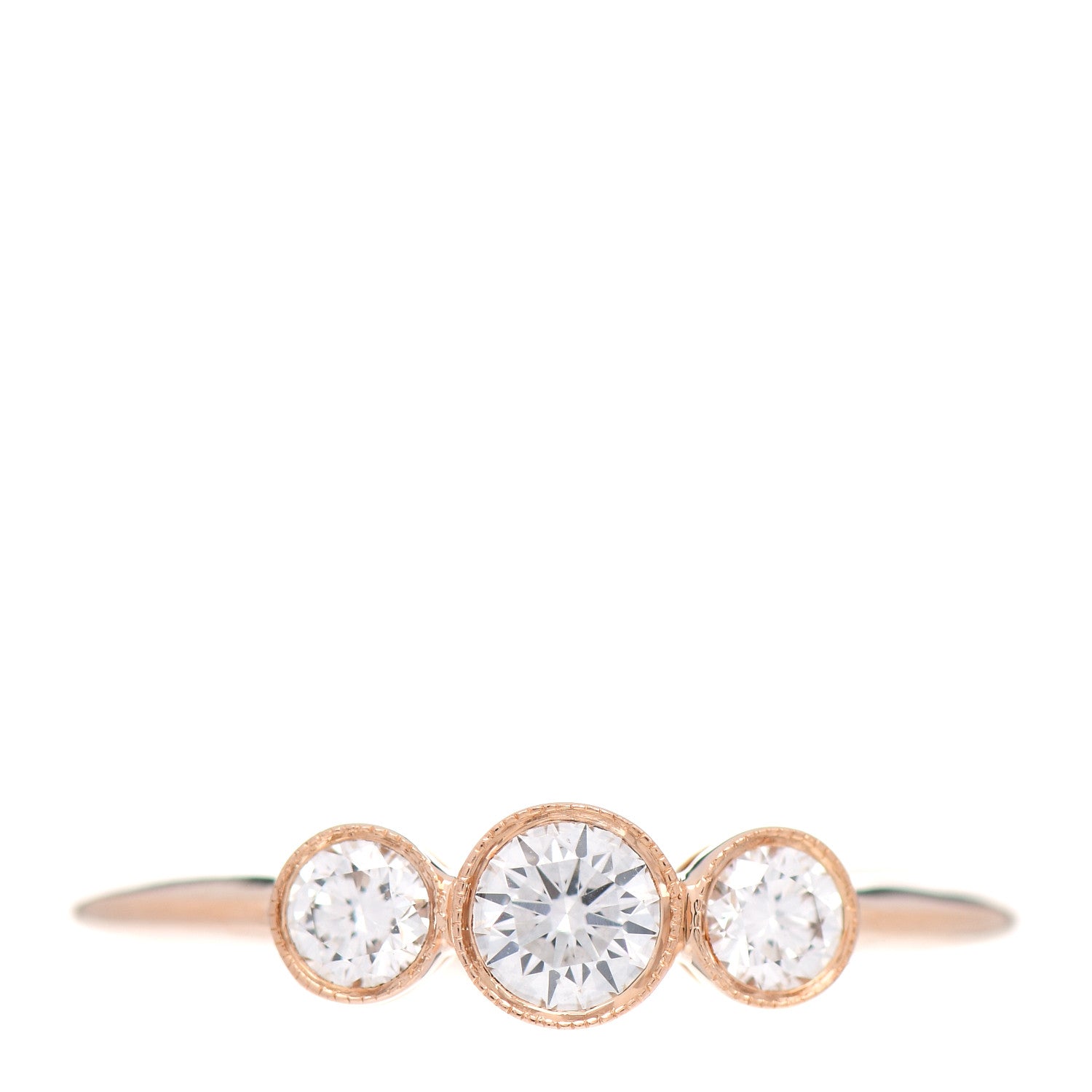 Tiffany 18K Rose Gold Diamond Three Stone Milgrain Ring 48 4.5 1 of 5