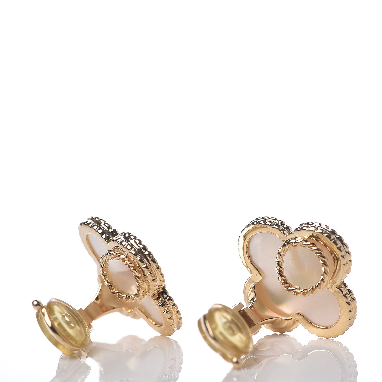 Van Cleef & Arpels 18K Yellow Gold Mother of Pearl Magic Alhambra Clip On Earrings 3 of 4