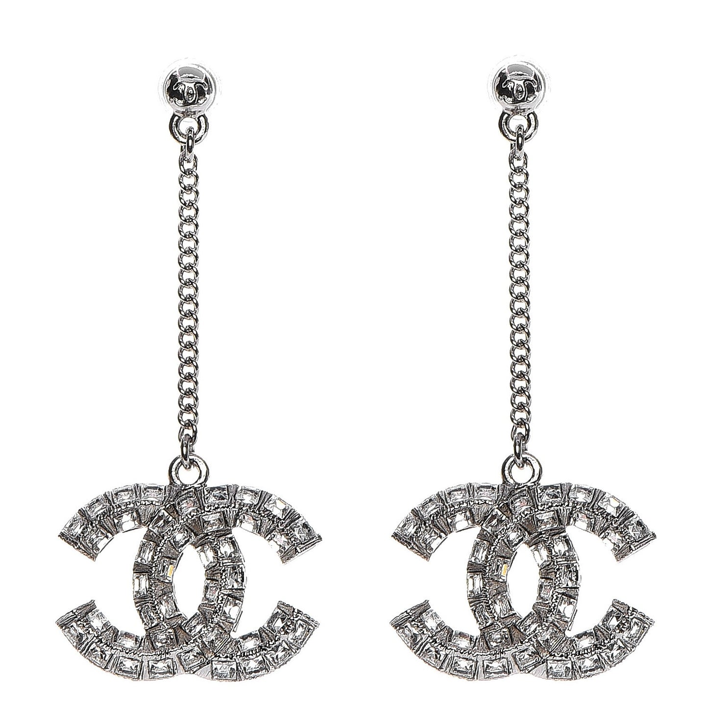 Baguette Crystal CC Dangle Earrings Silver