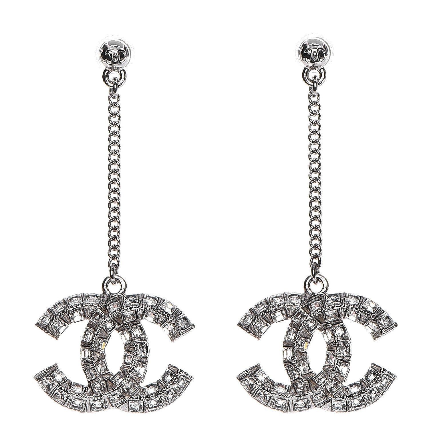 Chanel Baguette Crystal CC Dangle Earrings Silver 1 of 3