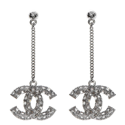 Chanel Baguette Crystal CC Dangle Earrings Silver 1 of 3