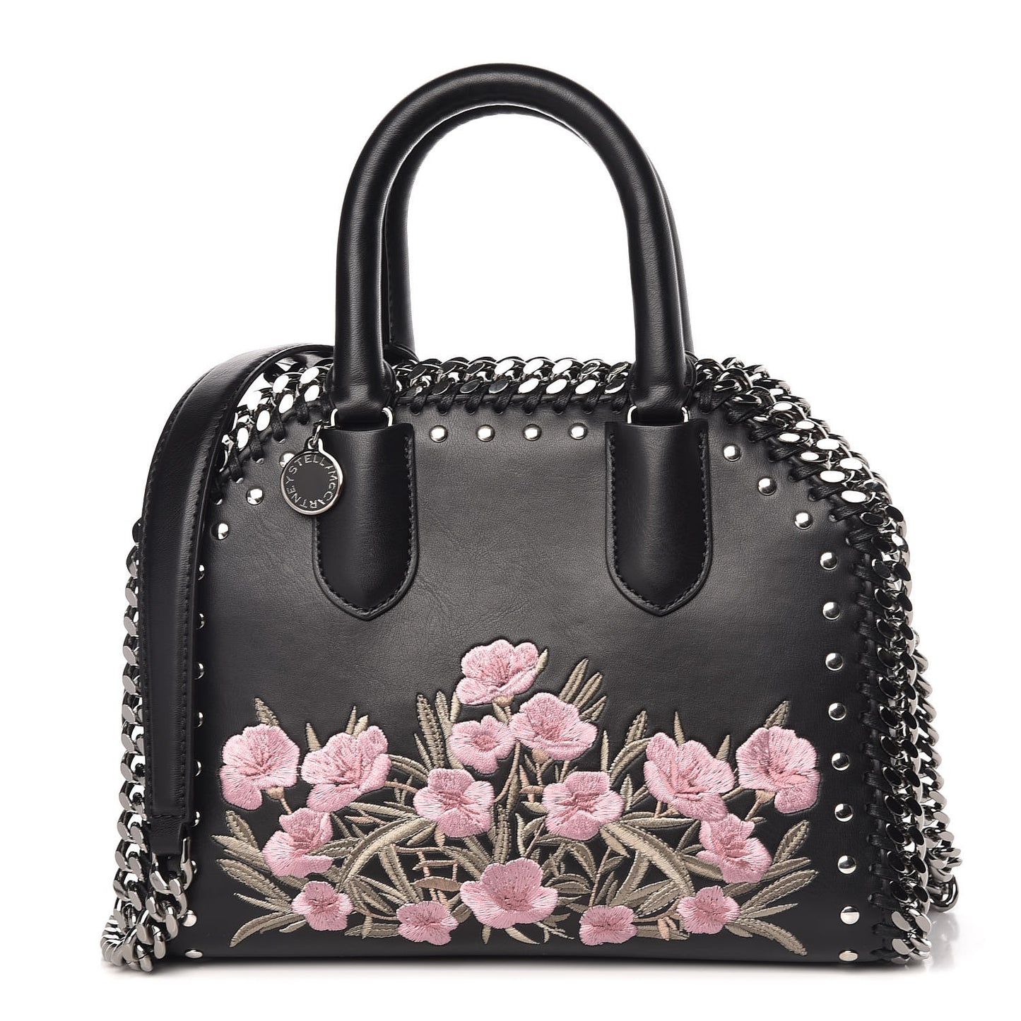 Eco Alter Nappa Mini Falabella Box Floral Embellished Top Handle Bag Black